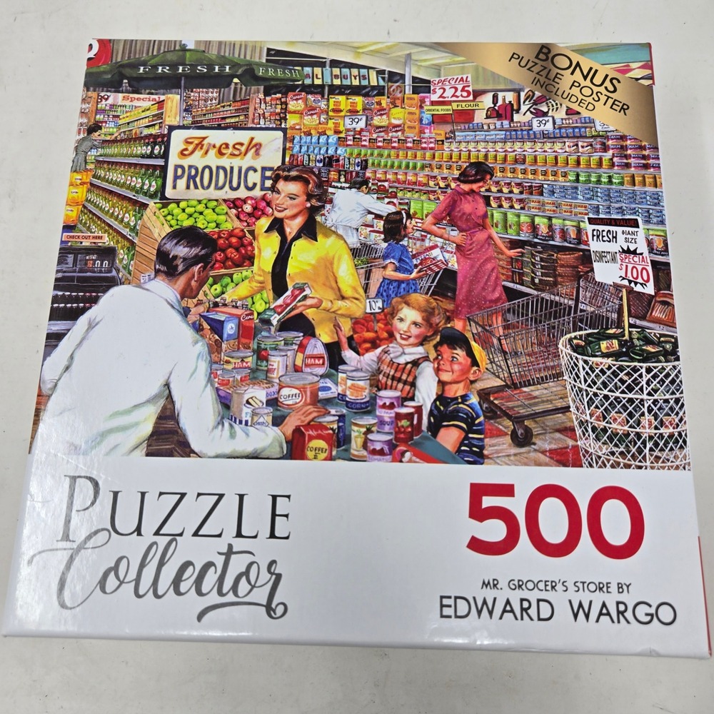 RoseArt 500 Piece Puzzle Mr Grocers Store Edward Wargo 5600 Vintage Style